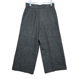 Vintage Wool Blend Cropped Pants Wide Leg Gray Trousers Made in Hong Kong L 28